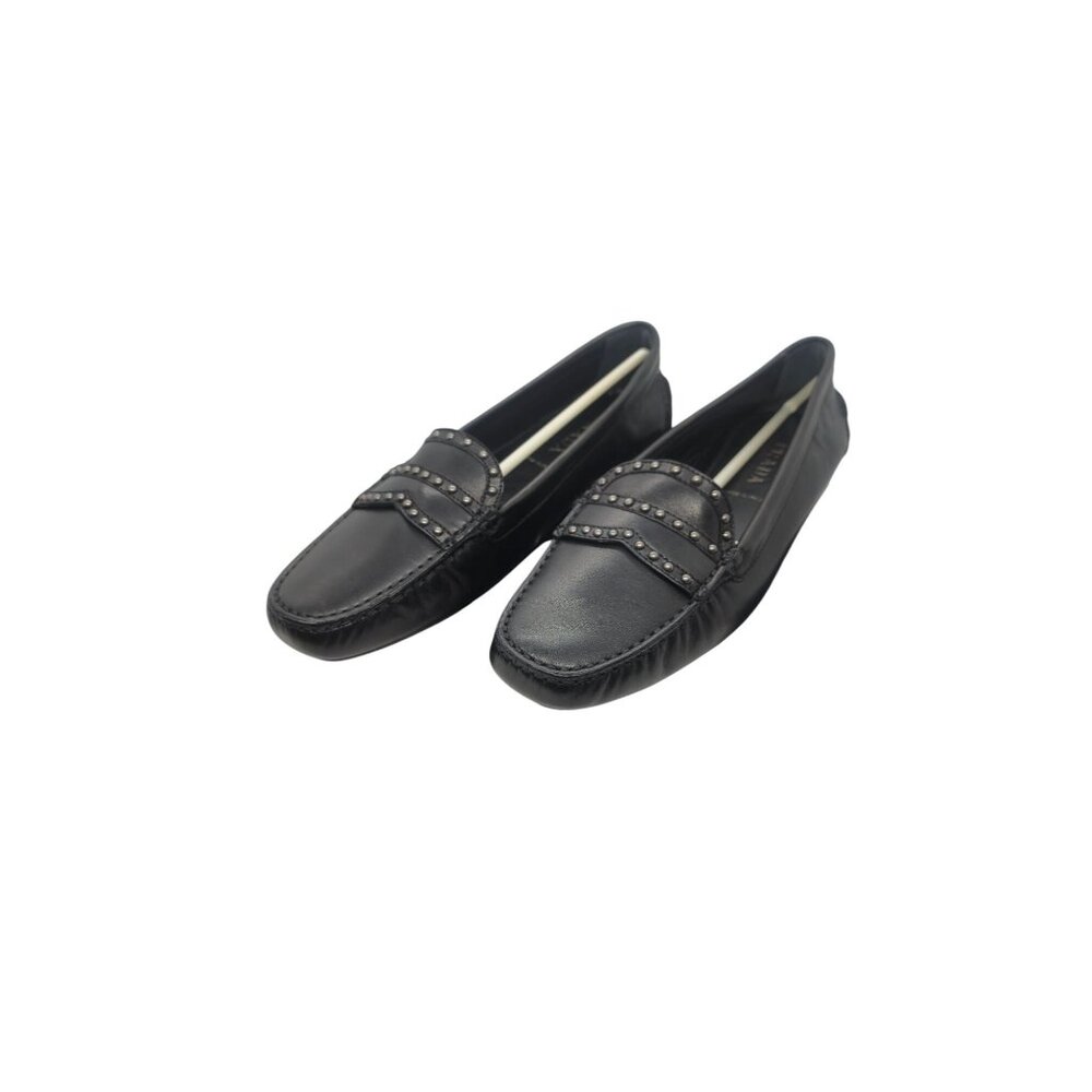 Prada Womens Black Leather Studded Loafers Size 39 original box